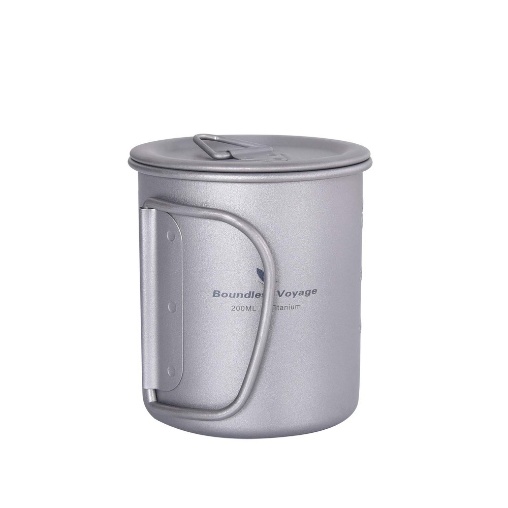 usharedo Titanium Cup Portable Camping Picnic Water Cup with Lid Outdoor Ultralight Camping Drinking Cup Mug Picnic Cutlery Cookware (Ti15141A/U)