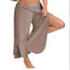 Andongnywell Women's Palazzo Wide Leg Split Pants Casual Beach Flowy Wrap Pants Yoga Sweatpants Trousers (Brown,Large) view 1