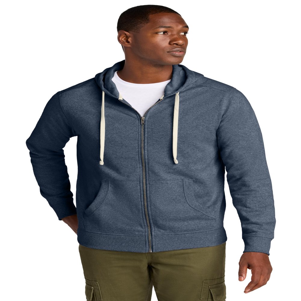 District Re-Fleece Full-Zip Hoodie DT8102, Heathered Navy, Medium