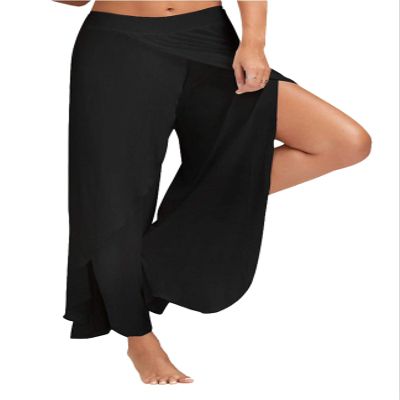 Andongnywell Slit Leg Palazzo Pant for Women Flowy Yoga Sweatpants Loose Pants Wide Leg Lounge Joggers Trousers (Black,X-Large)
