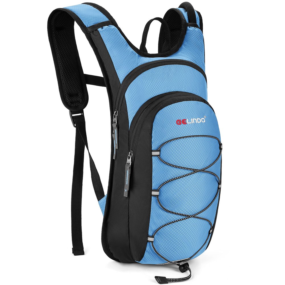 Gelindo Water Backpack Hiking Hydration Pack, Insulated Hydration Backpacks with 2L BPA Free Water Bladder for Men, Women, for Running, Cycling, Camping, Walking and Outdoor-SkyBlue
