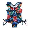 Yartina Kids Girls Tropical Flower Printed Ruffles Criss Cross Back One Piece Swimsuit Beachwear Navy_Blue 6 view 3