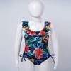 Yartina Kids Girls Tropical Flower Printed Ruffles Criss Cross Back One Piece Swimsuit Beachwear Navy_Blue 6 view 4