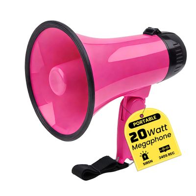 MyMealivos Portable Megaphone Bullhorn 20 Watt Power Megaphone Speaker Voice and Siren/Alarm Modes with Volume Control and Strap (Deeppink)