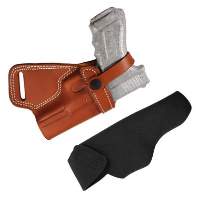 YT HOBBY Real Handmade Leather Small of Back SOB Gun Holster with Retention Strap (Brown - Right Hand, for Glock 17/22/31/37)