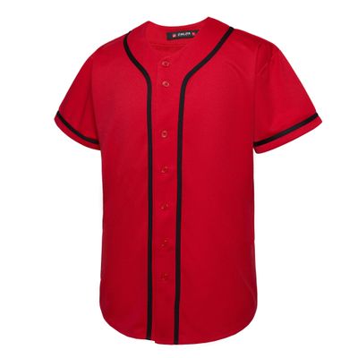 EALER BJ80 Series Mens Baseball Jersey Button Down Shirts Short Sleeve Hipster Hip Hop Sports Uniforms Red