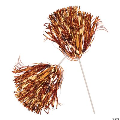 Fun Express Metallic Orange Spirit Pom-Poms - Eye-Catching Metallic Design School Sporting Events - Pep Rallies Cheerleading Routines Team Spirit Plastic Handles - 12" Poms - 24 Pieces