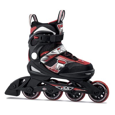 FILA J-One Adjustable Kids Inline Skates - Secure Fit for Growing Feet, Ideal for Boys and Girls, Black/Red, Medium - Big Kid 1-4