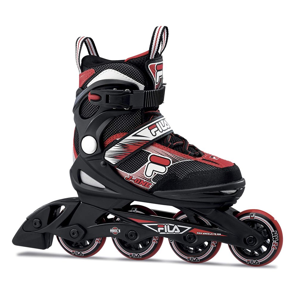 FILA J-One Adjustable Kids Inline Skates - Secure Fit for Growing Feet, Ideal for Boys and Girls, Black/Red, Medium - Big Kid 1-4