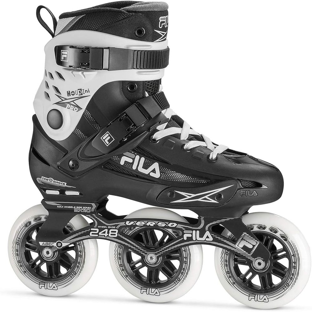 Fila Houdini Pro 110 mm Inline Skates  Unisex Fitness Skates with 3x110 mm Wheels, ABEC-9 Bearings, Aluminum Frame & Shock-Absorbing Heel - Men 10 / Women 11