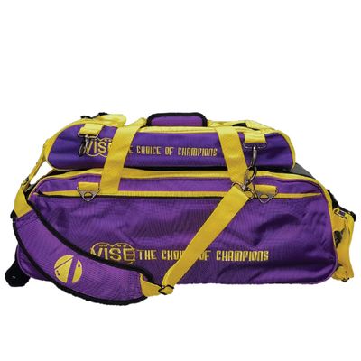 Vise Three Ball Tote Roller Bowling Bag with Shoe Pouch Purple Yellow