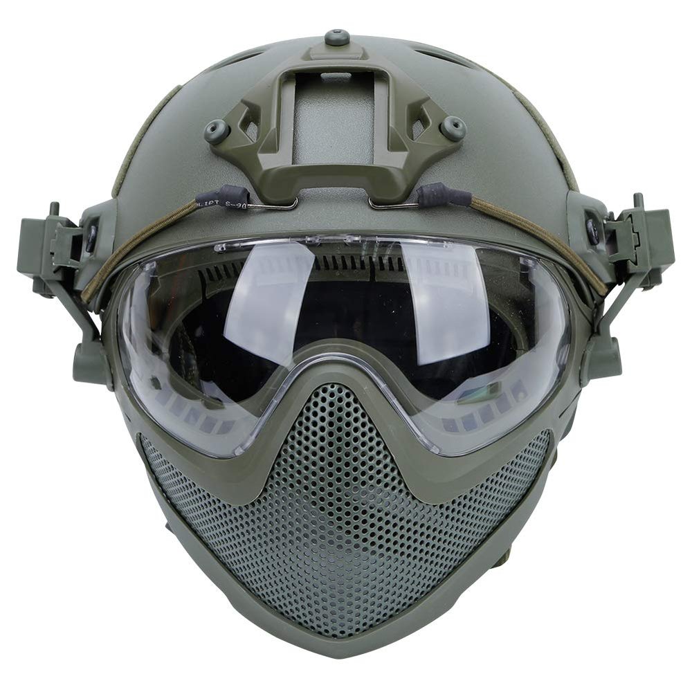 Integrated Tactical Airsoft Painball Full Face Protection, PJ Helmet F22, with Removable Steel Mesh Mask and Goggles