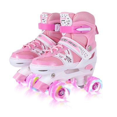 Roller Skates for Girls and Kids, 4 Sizes Adjustable Roller Skates, with All Wheels Light up, Fun Illuminating for Girls and Kids, Rollerskates for Kids Beginners, Medium(2-5), Pink