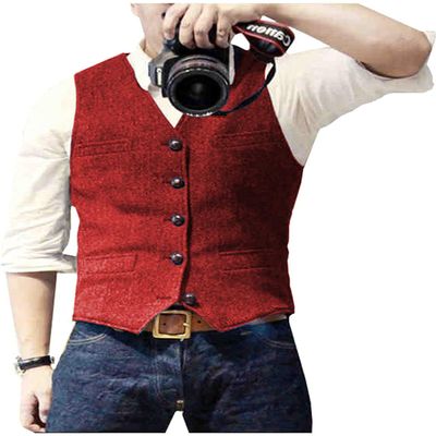 Mens Suit Vest Waistcoat Tweed Retro V Neck Wool Herringbone for Prom