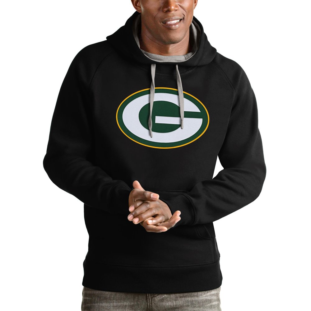 Antigua Men's Black Green Bay Packers Victory Pullover Hoodie