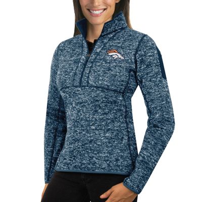 Antigua Women's Heather Navy Denver Broncos Fortune Half-Zip Sweater