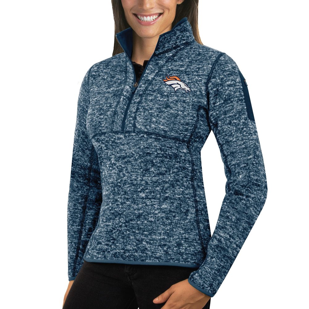 Antigua Women's Heather Navy Denver Broncos Fortune Half-Zip Sweater