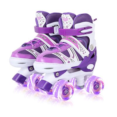 Adjustable Size Double Roller Skates, All Wheels Light Up, Fun Illuminating for Girls & Boys, Rollerskates for Kids Beginners, Small (12J-2), Purple