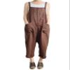 Andongnywell Women's Fashion Casual Slim Fit Baggy Suspenders Cotton Linen Overalls Jumpsuit with Pockets Trousers (Brown,Large) view 1