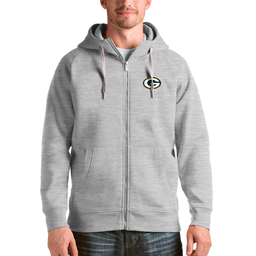 Antigua Men's Heather Gray Green Bay Packers Victory Full-Zip Hoodie