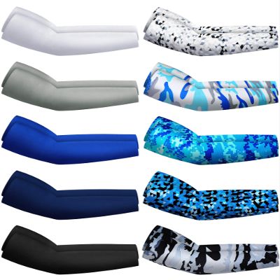 Hicarer 10 Pair UV Sun Protection Arm Sleeves Compression Sports Cooling Sleeves for Men Women Teenager Youth Golf Baseball Basketball Running Outdoor (Blue Series, Novel Camo)