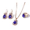Caiyao Teardrop Crystal Jewelry Set Plated 14K Gold Statement Waterdrop Dangle Tear Pendant Necklaces Adjustable Shine Rhinestone Drip Charm Ring for Women Wedding Party Accessories-F deep blue view 1
