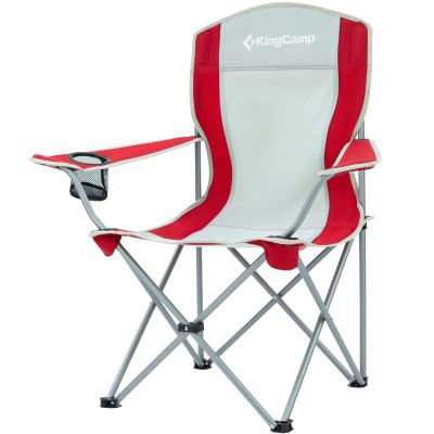 KingCamp Lightweight Folding Outdoor Lounge Chair with Cupholder and Adjustable Armrests for Camping, Sporting Events, or Tailgating, Red/Gray