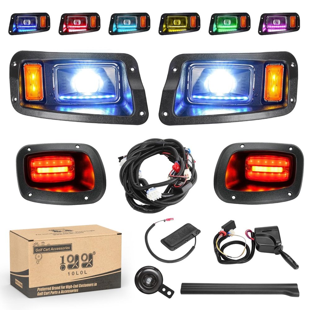 10L0L Golf Cart Light Kit for EZGO TXT Freedom 2014-Up, Headlight & Tail Light Set with Bluetooth App Control, Turn Signals, Flashing Lights, High Beam, Brake Lights & Daytime Running Light (12V-48V)