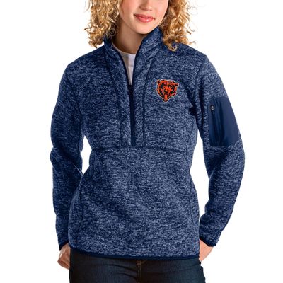 Antigua Women's Heather Navy Chicago Bears Bear Head Fortune Half-Zip Pullover Jacket