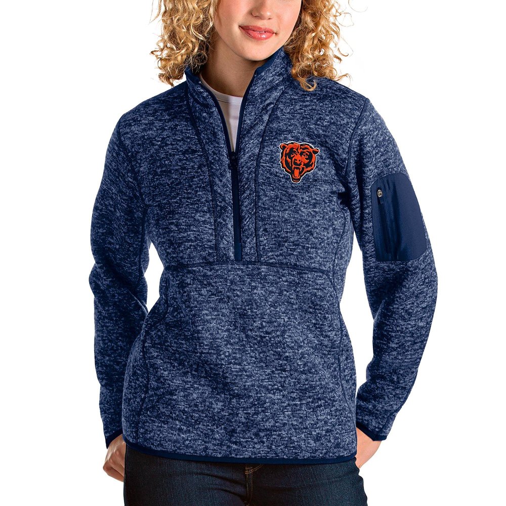 Antigua Women's Heather Navy Chicago Bears Bear Head Fortune Half-Zip Pullover Jacket