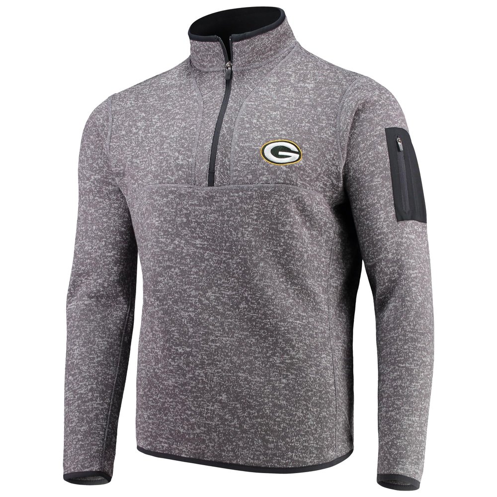 Antigua Men's Charcoal Green Bay Packers Fortune Quarter-Zip Pullover Jacket
