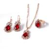 Caiyao Teardrop Crystal Jewelry Set Plated 14K Gold Statement Waterdrop Dangle Tear Pendant Necklaces Adjustable Shine Rhinestone Drip Charm Ring for Women Wedding Party Accessories-A red view 1
