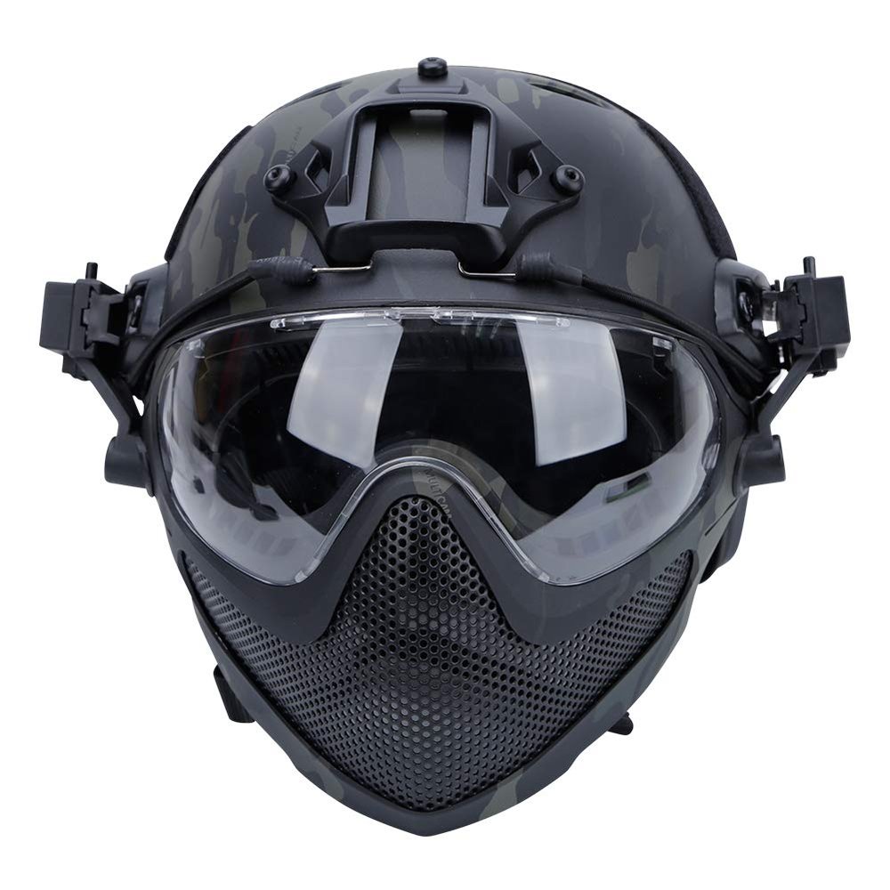 Integrated Tactical Airsoft Painball Full Face Protection, PJ Helmet F22, with Removable Steel Mesh Mask and Goggles