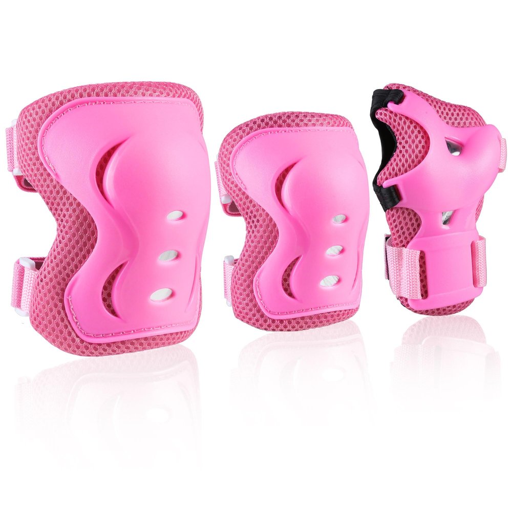 JBM Kids/Youth Knee Pad Elbow Pads and Wrist Guards Protective Gear Set for Skateboarding Cycling Roller Skating Inline Skating Scooter Riding Sports BMX Biking Sports (Pink)