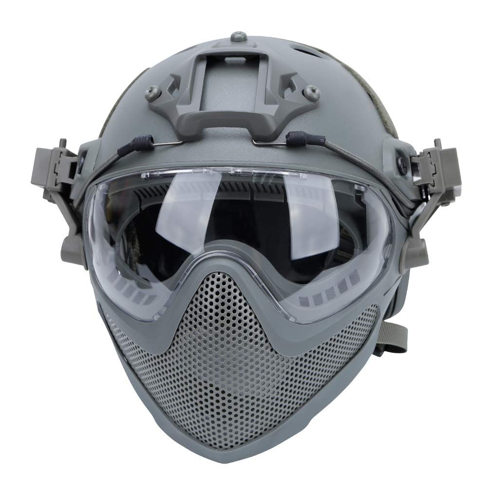 Integrated Tactical Airsoft Painball Full Face Protection, PJ Helmet F22, with Removable Steel Mesh Mask and Goggles