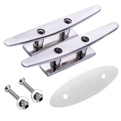 Boat Cleats Stainless Steel Boat Cleat 6 Inch 316 Stainless Steel Boat Cleats Flat Top Open Base Cleat Boat Dock Cleats 6 Inch Boat Rope Cleat Boat Mooring Cleat pack of 2