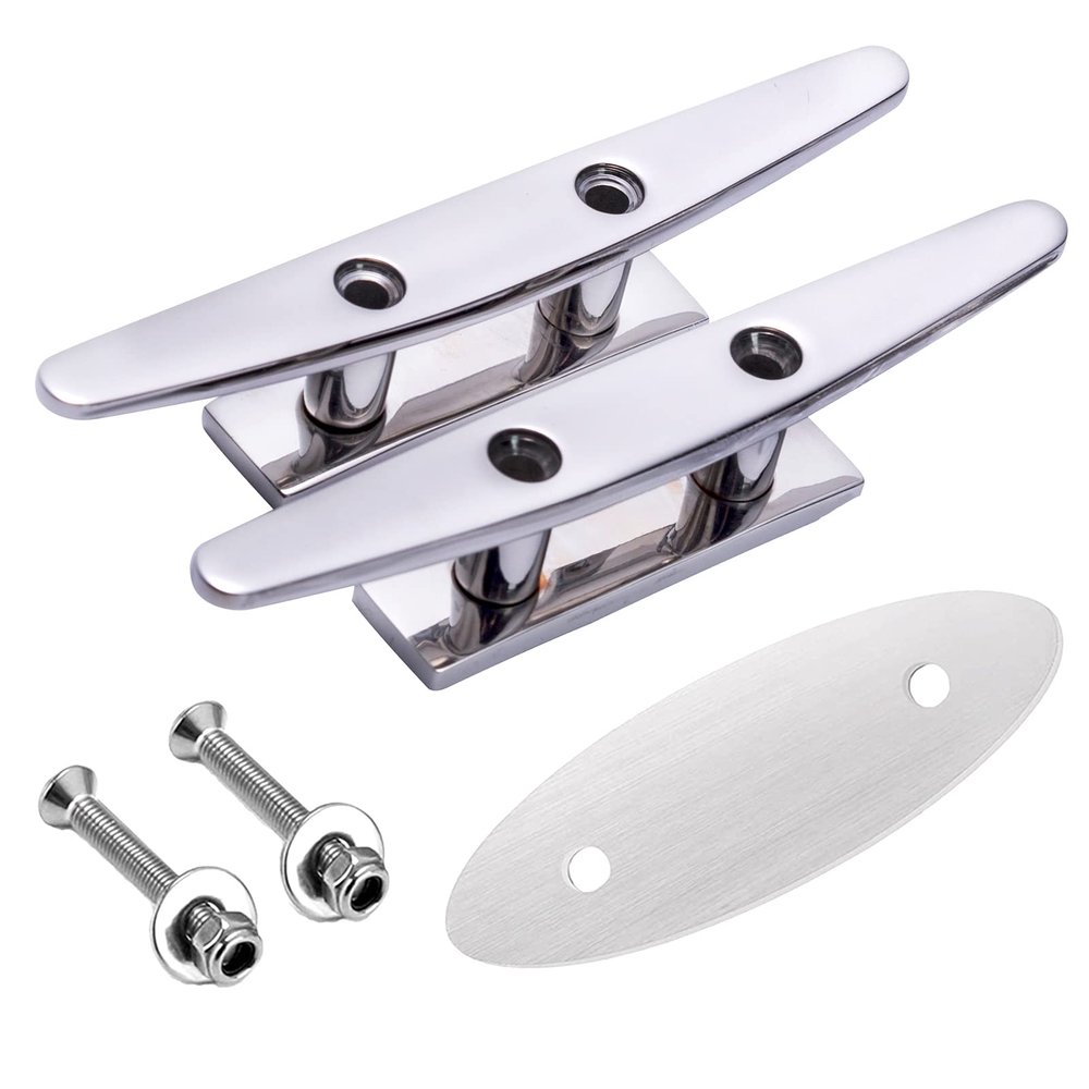 Boat Cleats Stainless Steel Boat Cleat 6 Inch 316 Stainless Steel Boat Cleats Flat Top Open Base Cleat Boat Dock Cleats 6 Inch Boat Rope Cleat Boat Mooring Cleat pack of 2