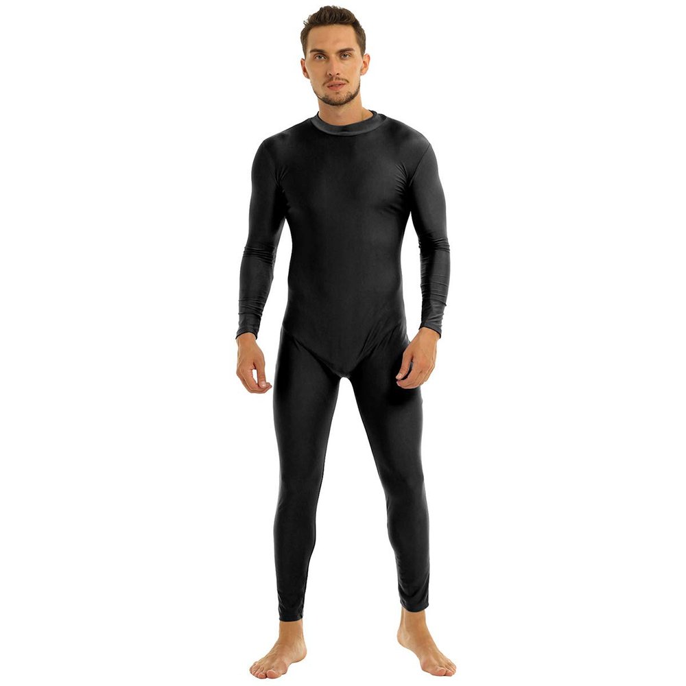 Shinsto Men's Adult Mock Neck Full Body Unitard Leotard Bodysuit Spandex Zentai Suits Costumes Black Large
