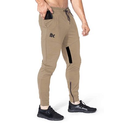 BROKIG Mens Thigh Mesh Gym Jogger Pants, Men's Casual Slim Fit Workout Bodybuilding Sweatpants with Zipper Pocket (Beige, X-Large)