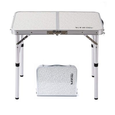 Folding Camp Table Small, 24''L x16''W with Adjustable Height Legs, Indoor Outdoor Lightweight Portable Aluminum Dining Table for Picnic Camping 2-Feet2 Heights 10"/19"