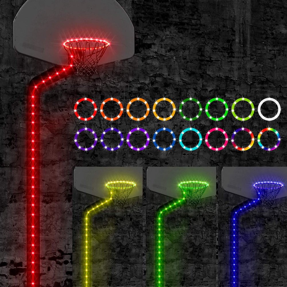 Waybelive LED Basketball Lights SetRemote Control Basketball Rim&Pole LED Light, 16 Color Change by Yourself, Waterproof, Super Bright to Play at Night Outdoors, Good Gift for Kids
