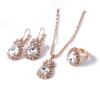 Caiyao Teardrop Crystal Jewelry Set Plated 14K Gold Statement Waterdrop Dangle Tear Pendant Necklaces Adjustable Shine Rhinestone Drip Charm Ring for Women Wedding Party Accessories-D white view 1