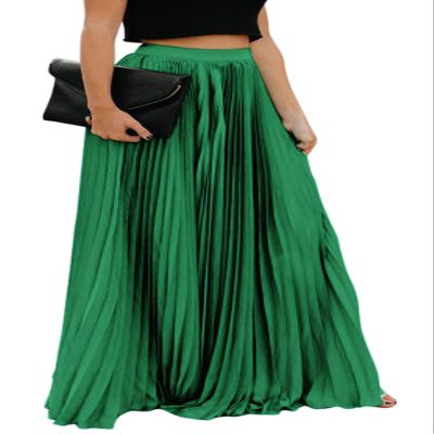 ebossy Women's High Waist Flowy Pleated Chiffon Maxi Skirt (X-Large, Green)