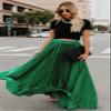 ebossy Women's High Waist Flowy Pleated Chiffon Maxi Skirt (X-Large, Green) view 2