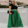 ebossy Women's High Waist Flowy Pleated Chiffon Maxi Skirt (X-Large, Green) view 3