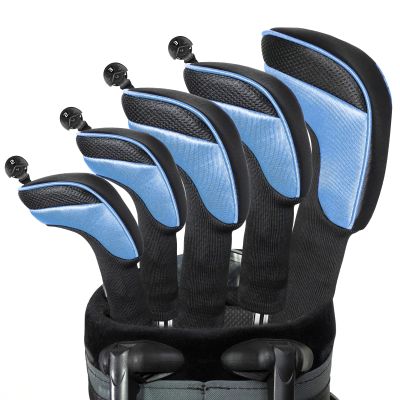 Amy Sport Golf Club Head Covers for Woods Driver Fairway Hybrid Value 5 Pack, Long Neck Headcover with Interchangeable Number Tag, Golf Accessories for Ultimate Club Protection (Navy-(1D+2F+2H))