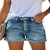 Angerella Women's Casual Button Denim Shorts Rolled Hem Jean Shorts Denim Shorts Juniors,Blue,Large view 1