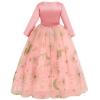 Flower Girls Long 3/4 Sleeve Velvet Dress Wedding Bridesmaid Party Pageant Tulle Princess Formal Prom Ball Gown Floor Length First Communion Birthday Dance Evening Dress Gold Stars Pink 13-14 Years view 1