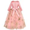 Flower Girls Long 3/4 Sleeve Velvet Dress Wedding Bridesmaid Party Pageant Tulle Princess Formal Prom Ball Gown Floor Length First Communion Birthday Dance Evening Dress Gold Stars Pink 13-14 Years view 3