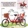 Tricycle Adult Folding Bicycle Comfortable seat 3 Wheel Bicycle Rear Enlarged Vegetable Basket Double Chain 20inch Shock Absorber Front Fork for Parents and Children Maximum Load 440lbs (Red) view 4